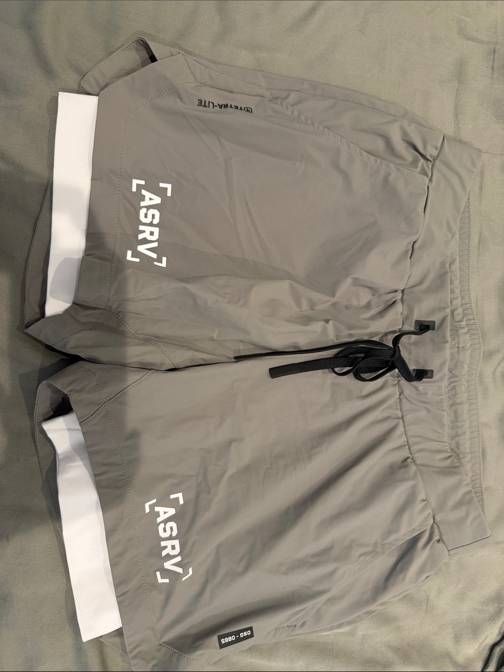 ASRV Light Gray/Olive Green Performance Shorts with White Hem
